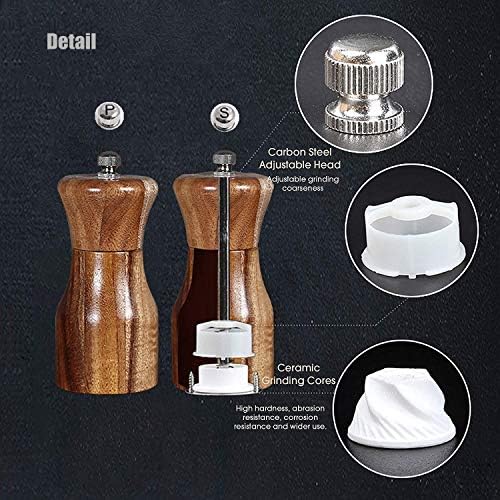 Acacia Wood Salt Pepper Mill Set with Ceramic Rotor Wooden Stand