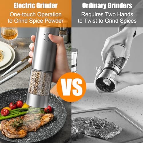 Rechargeable Stainless Steel Electric Salt and Pepper Grinder Set with LEDlight