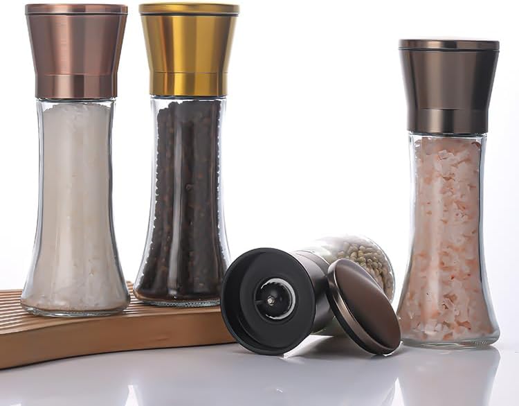 DAVIMADE 2Pack 6OZ Glass Salt and Pepper Grinder Set