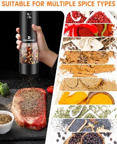 Ergonomic Electric Salt and Pepper Grinder Set with LED Light
