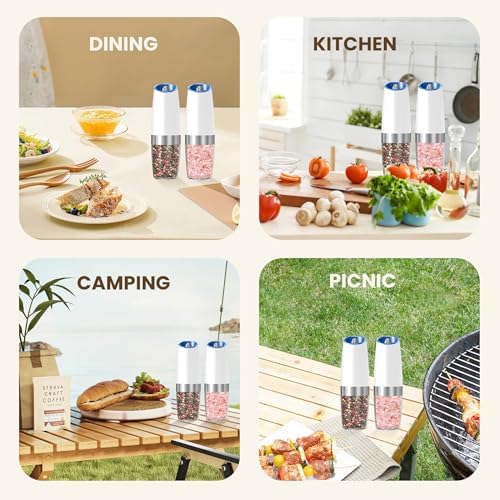 Kiaryuoll Automatic Electric Salt and Pepper Grinder Set 6 AAA Batteries Included White