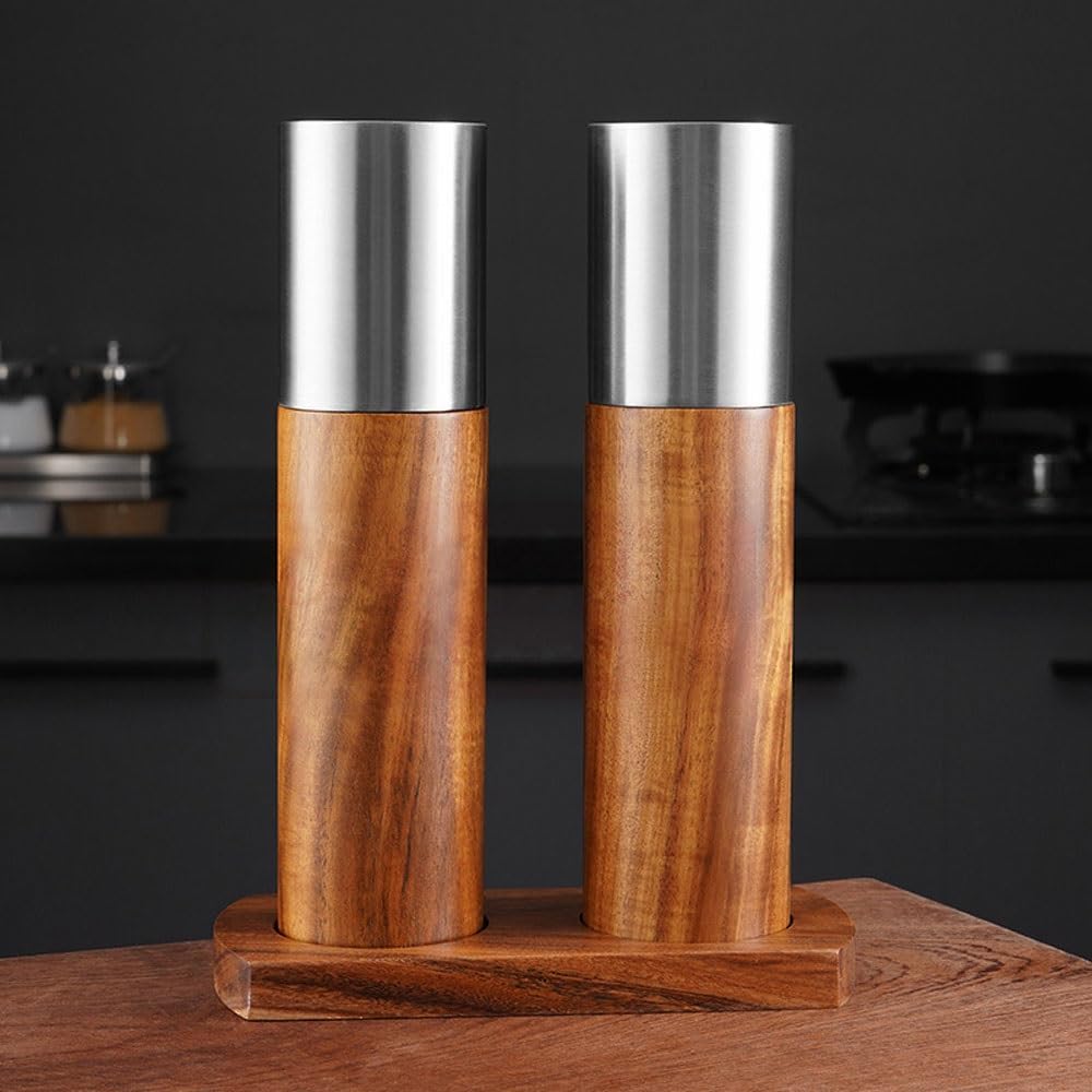 Elegant Manual Wooden Salt and Pepper Mill Set