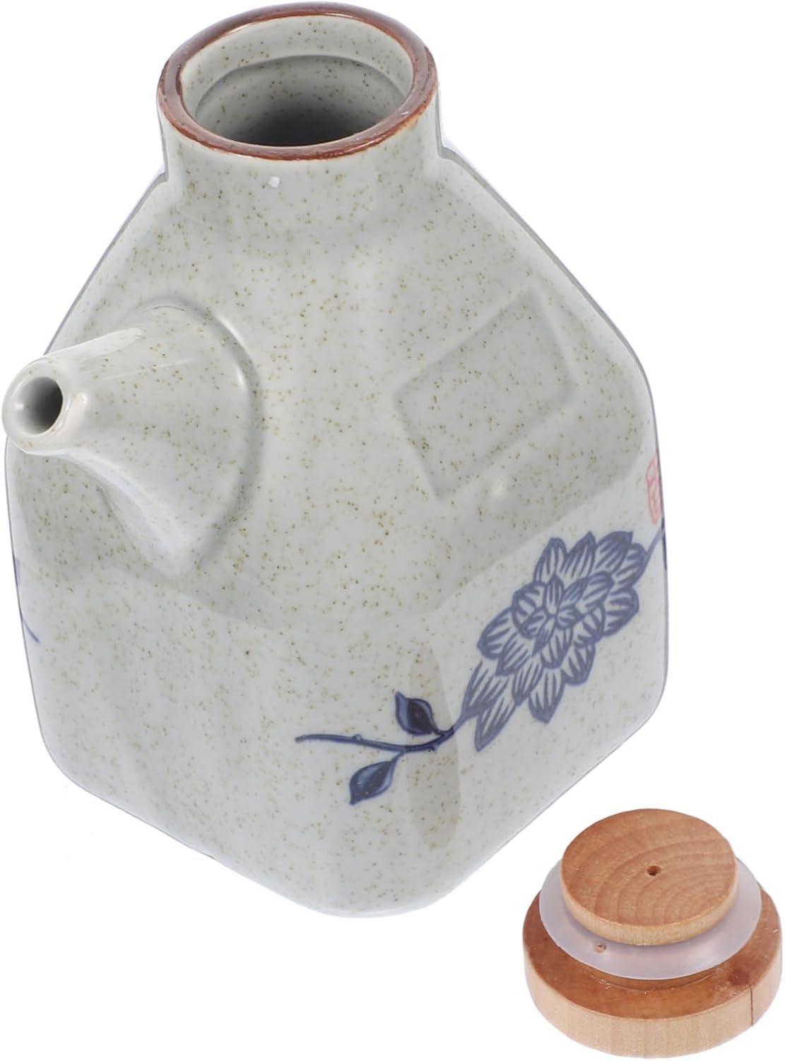 Double Pack Ceramic Soy Sauce Vinegar Dispenser with Wooden Base