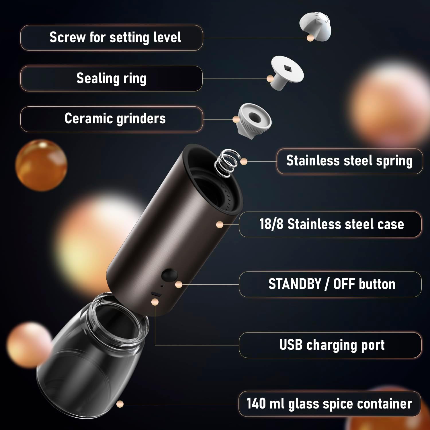 HotFrost Electric Salt and Pepper Grinder Set with Adjustable Coarseness