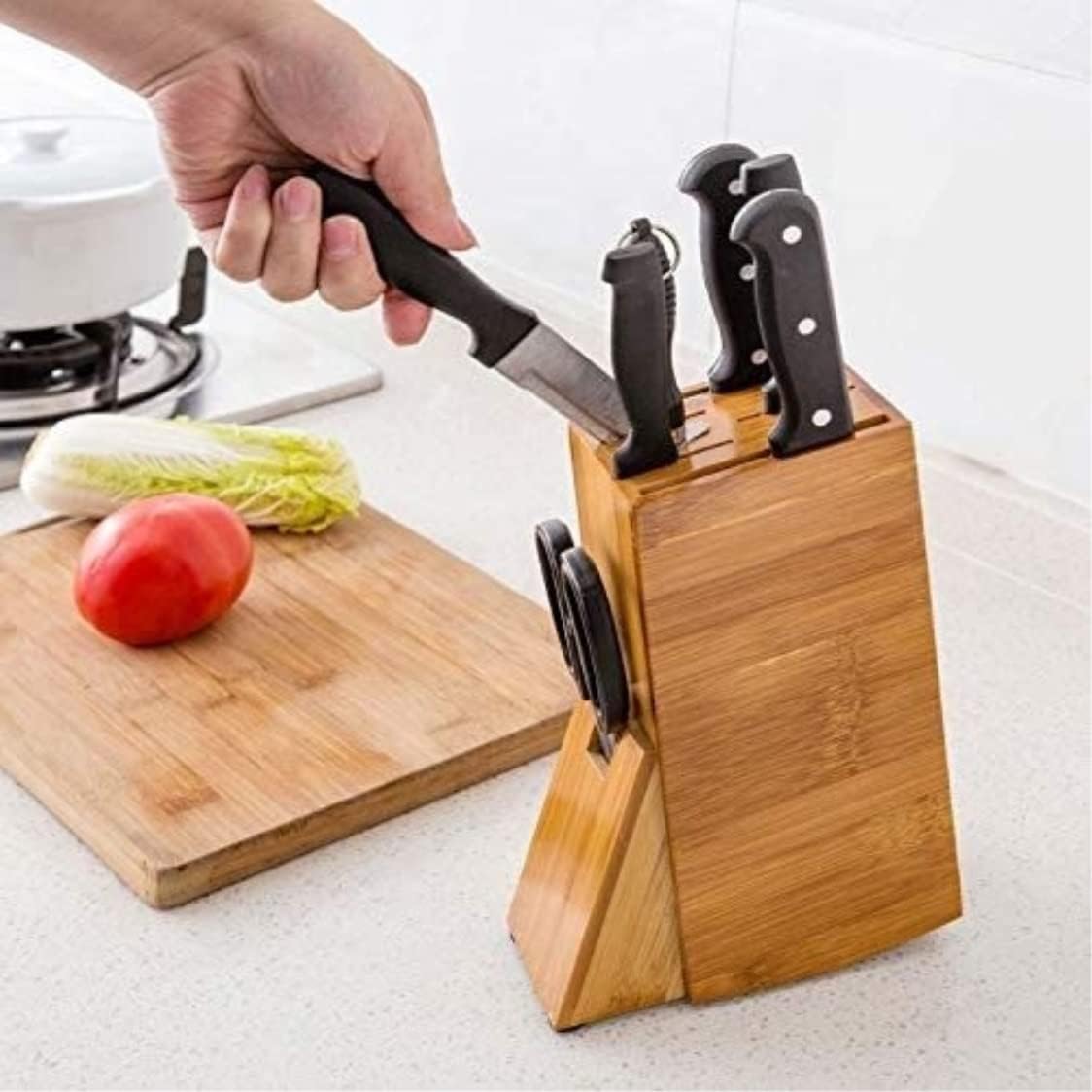 ZAEGO Bamboo Knife Holder Durable Kitchen Tool Storage