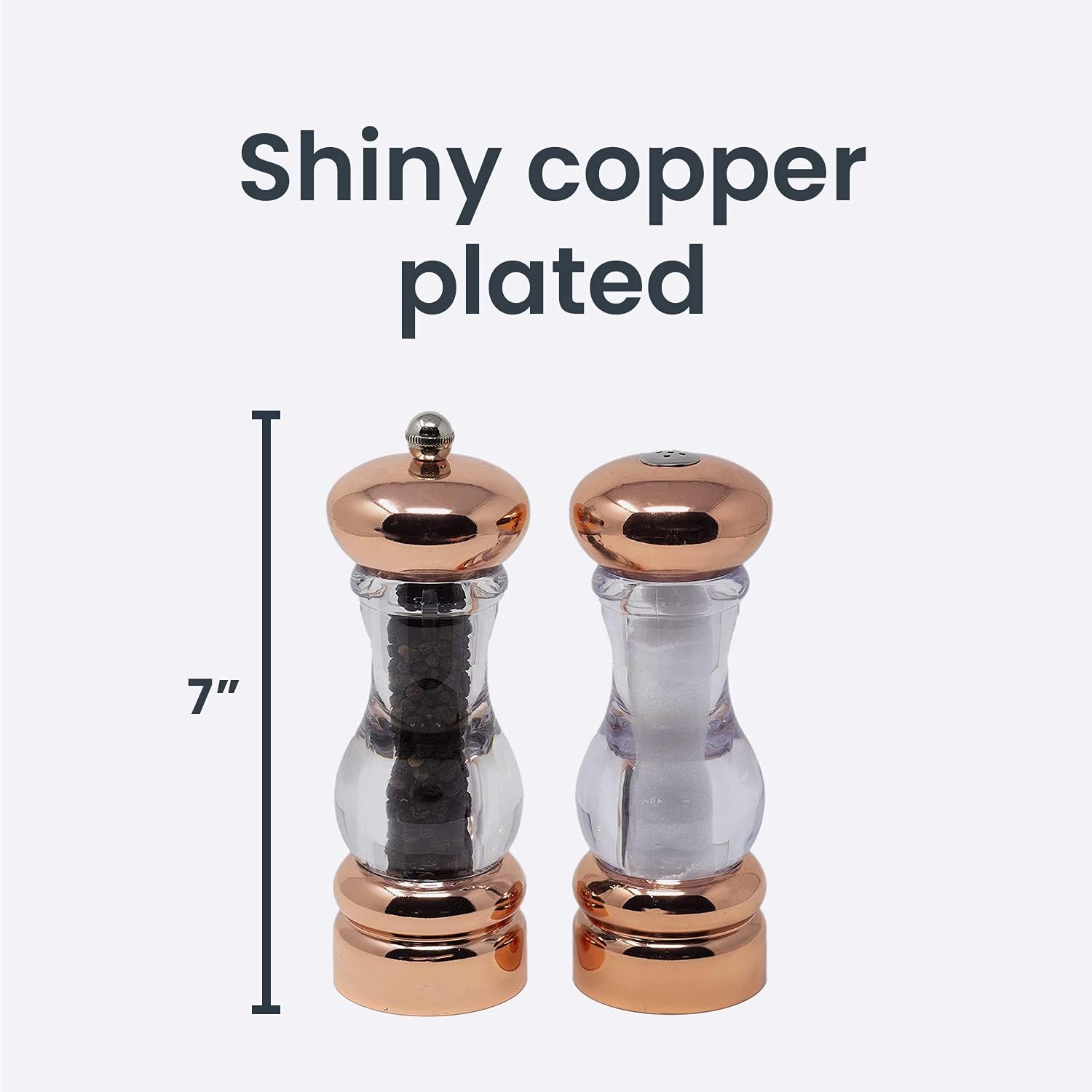 7-Inch Copper-Plated Pepper Mill Salt Shaker Set