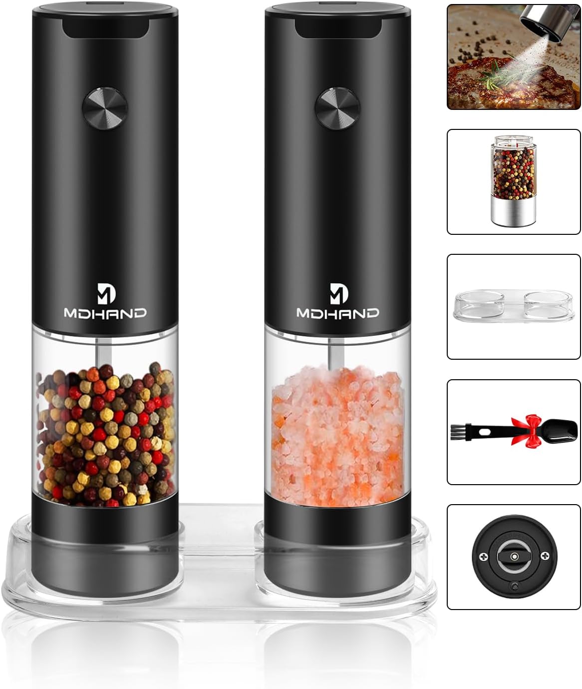 Ergonomic Electric Salt and Pepper Grinder Set with LED Light