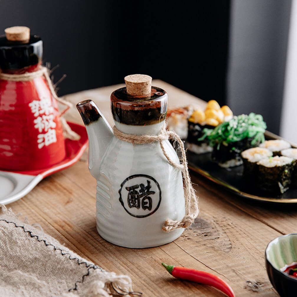 Alipis Japanese Ceramic Oil Dispenser with Cork Stopper