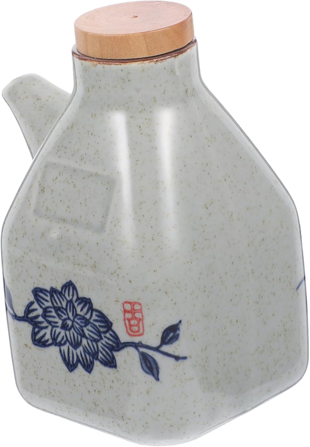 Double Pack Ceramic Soy Sauce Vinegar Dispenser with Wooden Base