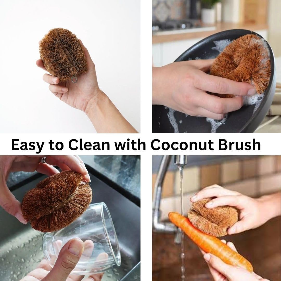 Handmade Eco-Tawashi brushes 4 pack Coconut Fiber Tawashi vegetable cleaning brushes