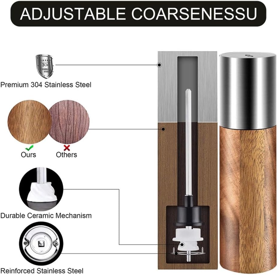 Elegant Manual Wooden Salt and Pepper Mill Set