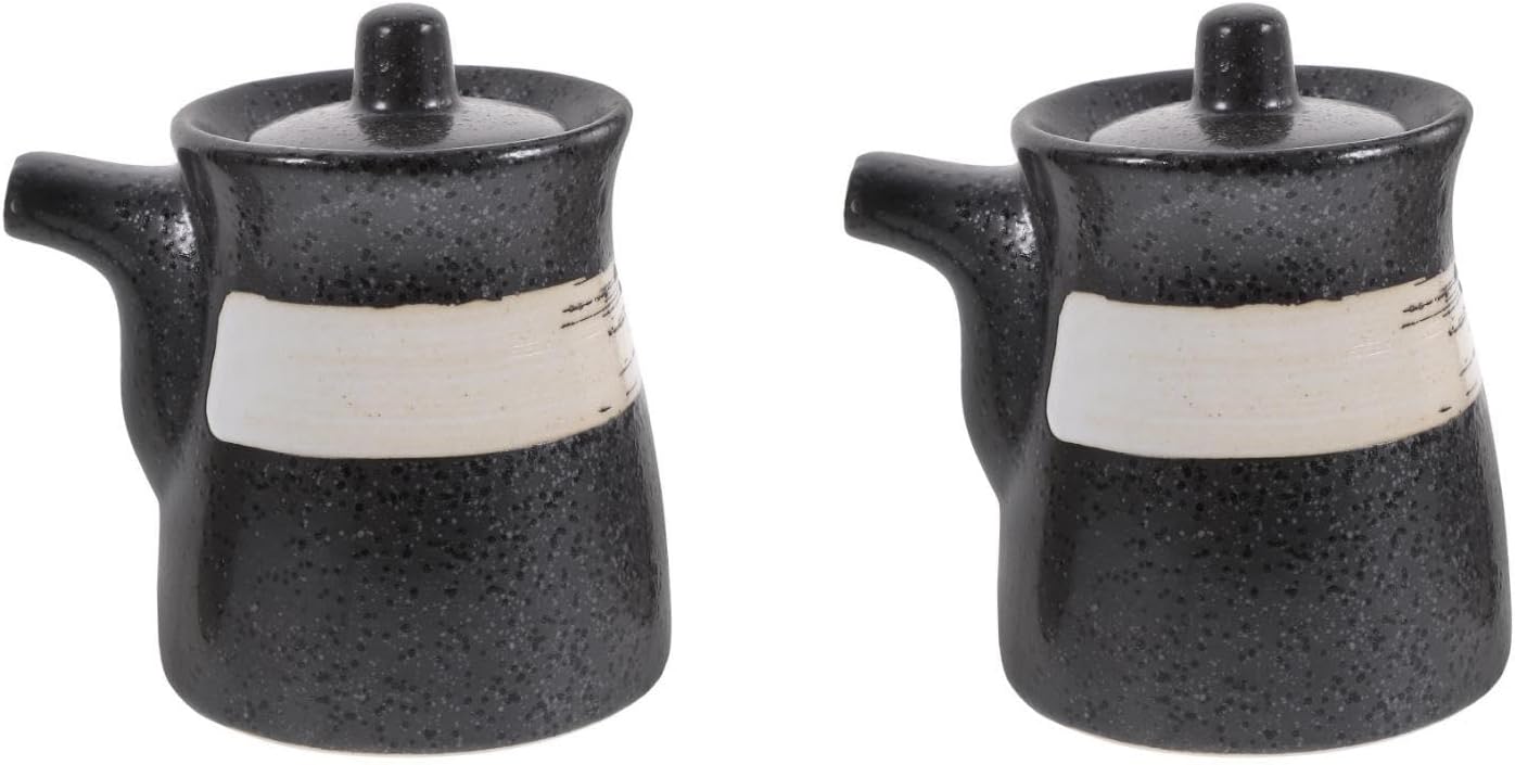 2PCS Soy Sauce Dispenser Ceramic Oil Dispensers with Lid 160ml Japanese Style
