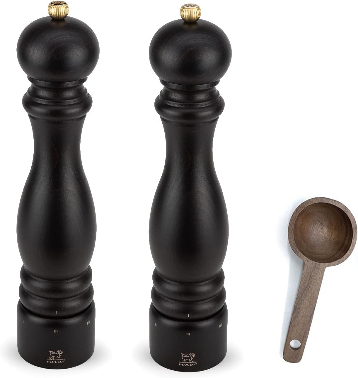 Elegant Peugeot Paris uSelect Manual Salt Pepper Mill Set with Wooden Spice Scoop
