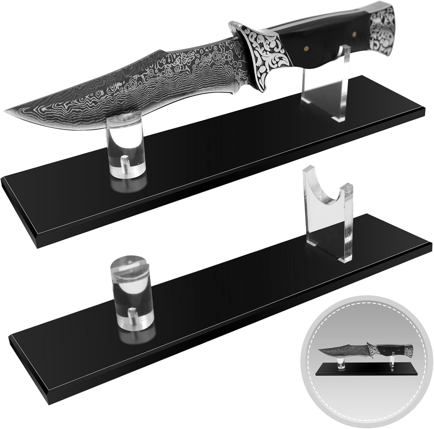Two-Piece Acrylic Knife Holder Display Stand Set