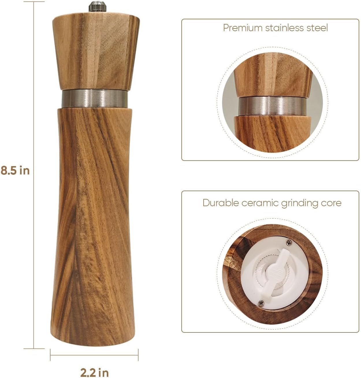 Premium Wooden Salt and Pepper Grinder Set