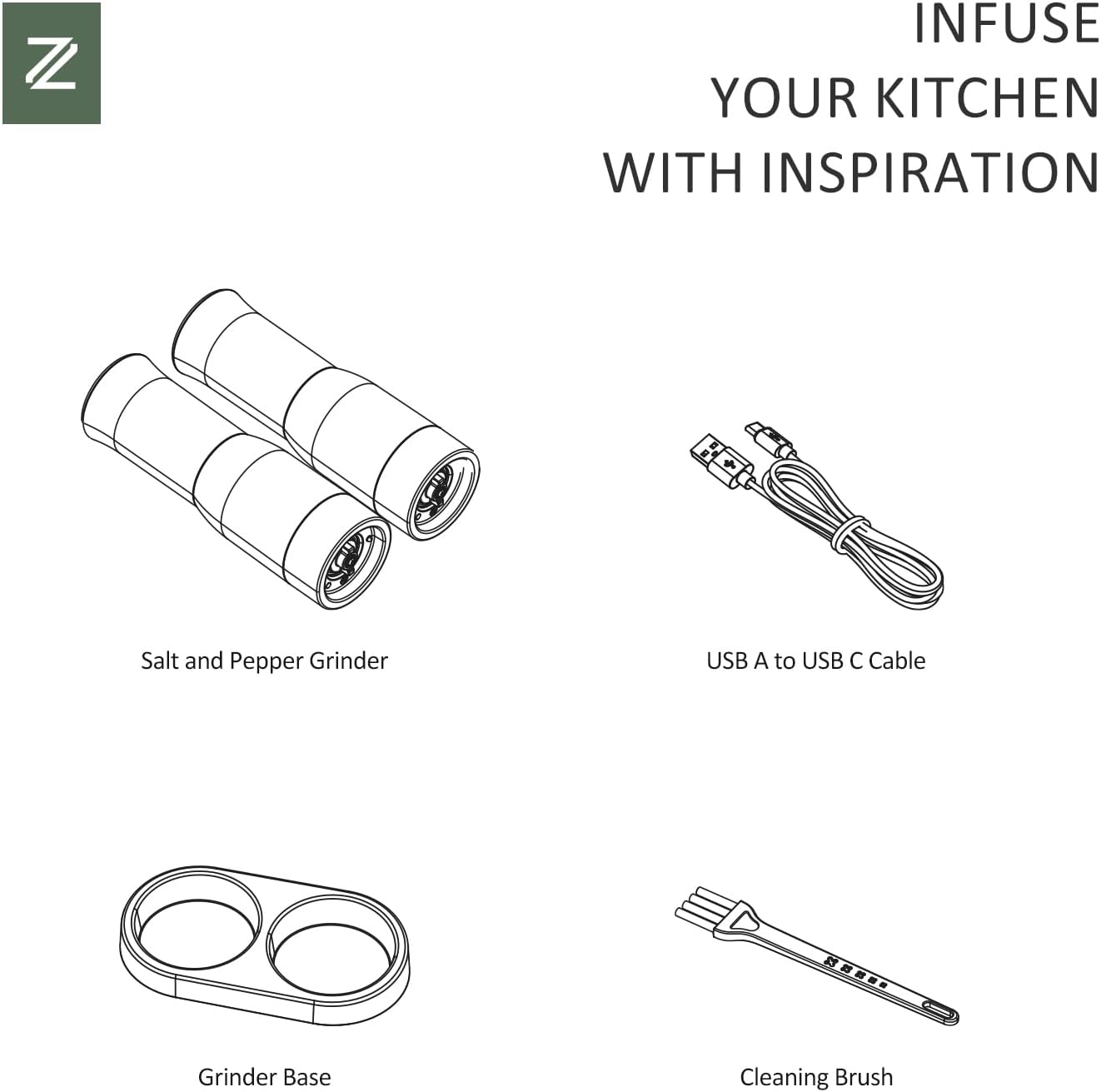 Zadelar Electric Salt and Pepper Grinder Set with LED Power Display