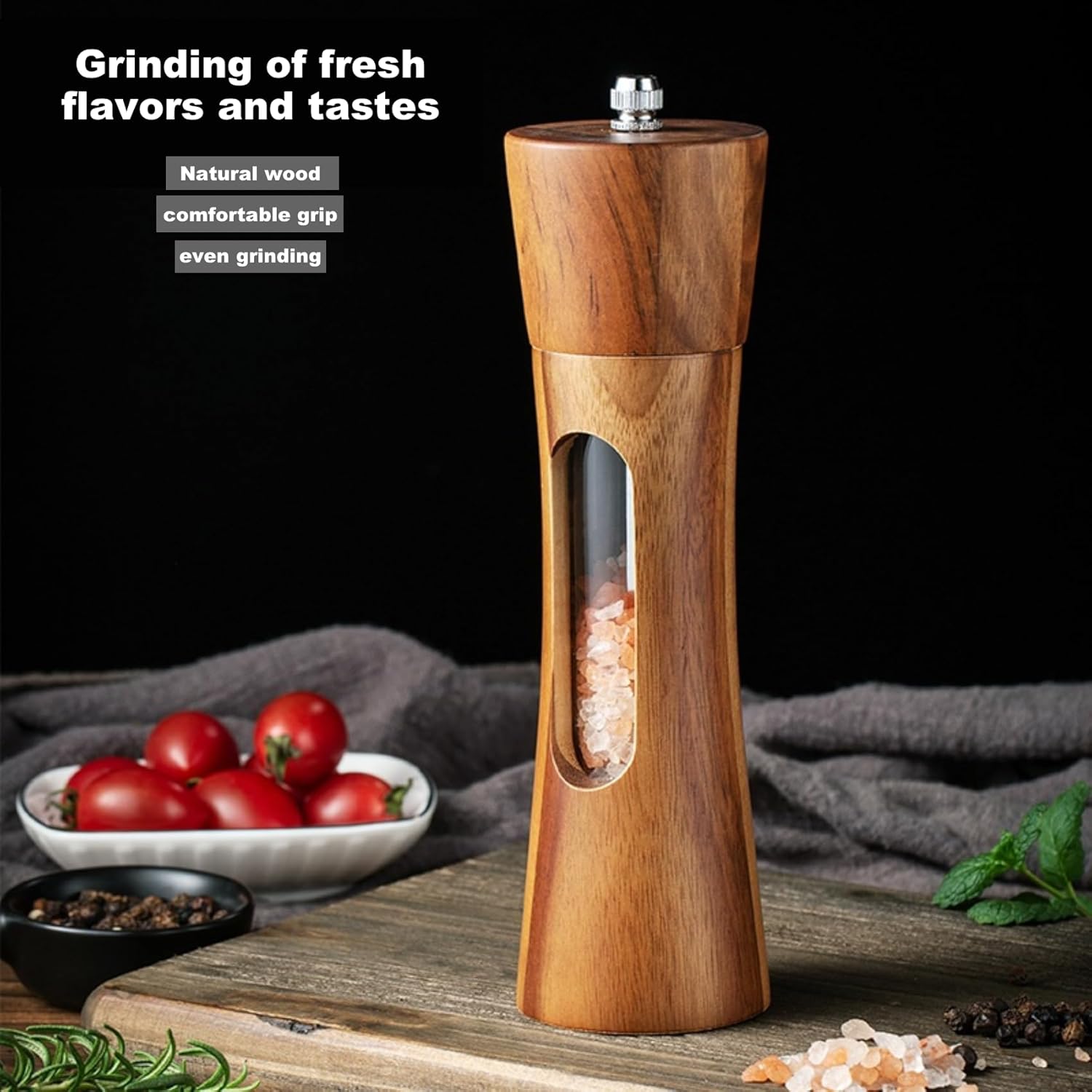 Genuine Acacia Wooden Salt Pepper Mill Set
