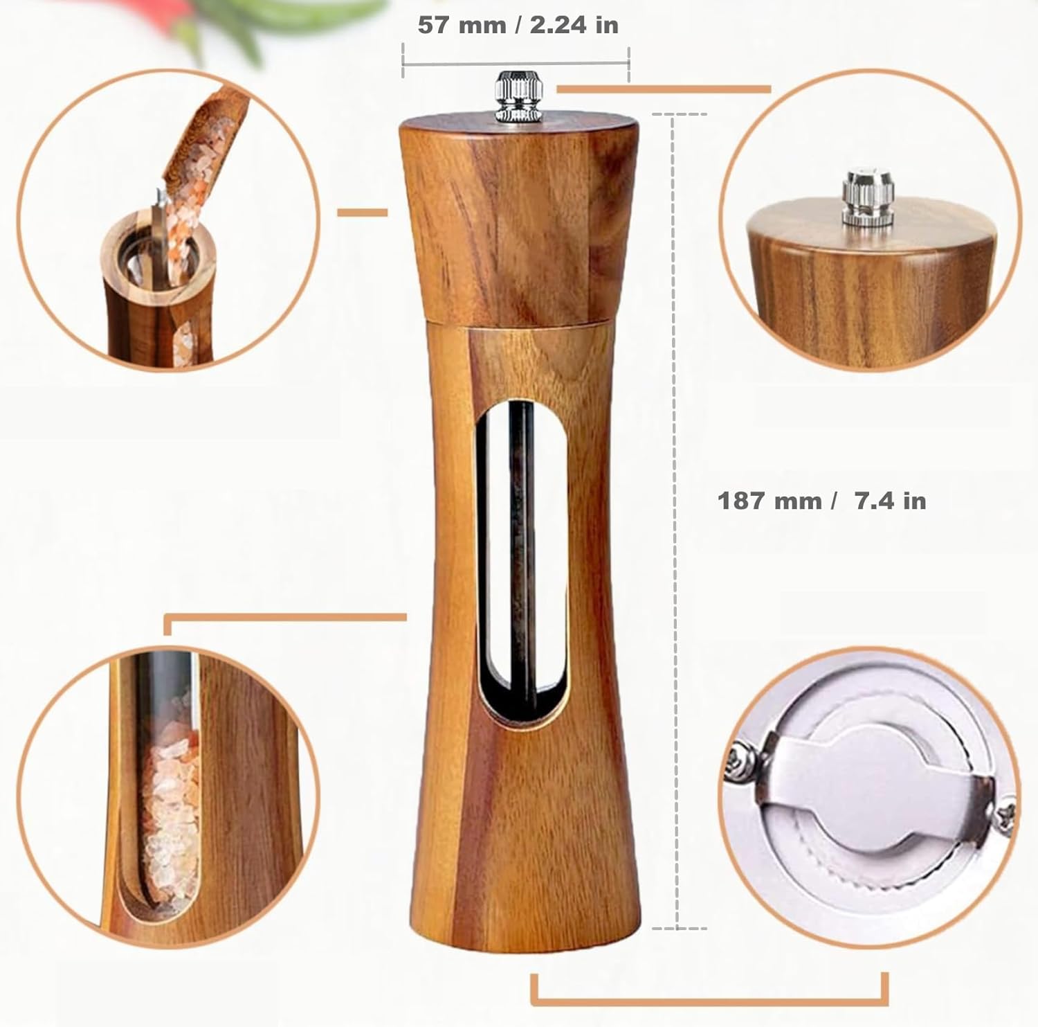 Genuine Acacia Wooden Salt Pepper Mill Set