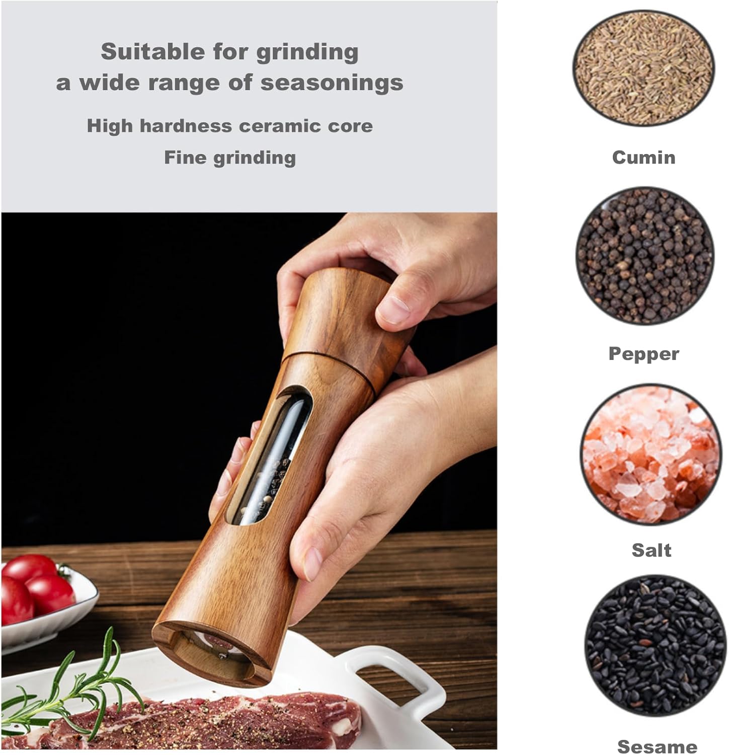 Genuine Acacia Wooden Salt Pepper Mill Set