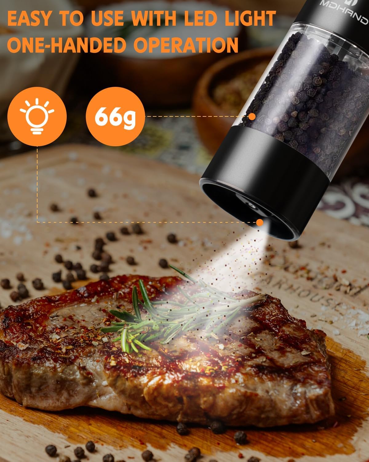 Ergonomic Electric Salt and Pepper Grinder Set with LED Light