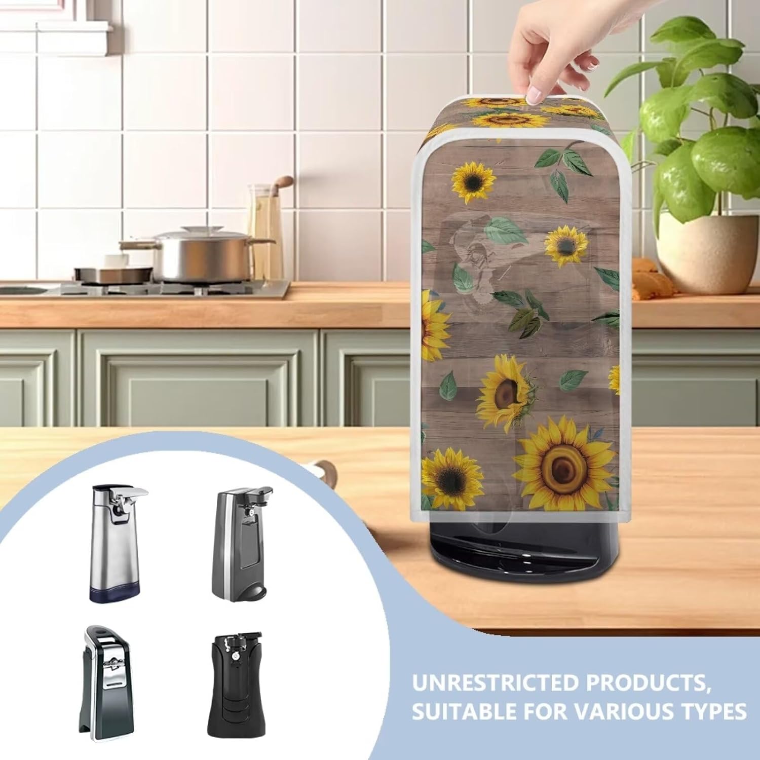 Wooden Sunflower Can Opener Cover for Home Kitchen