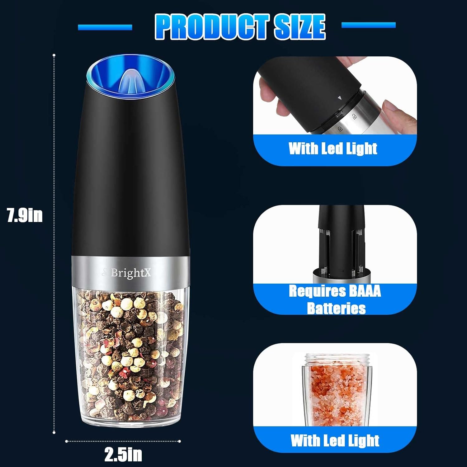 BrightX Electric Salt and Pepper Grinder Set