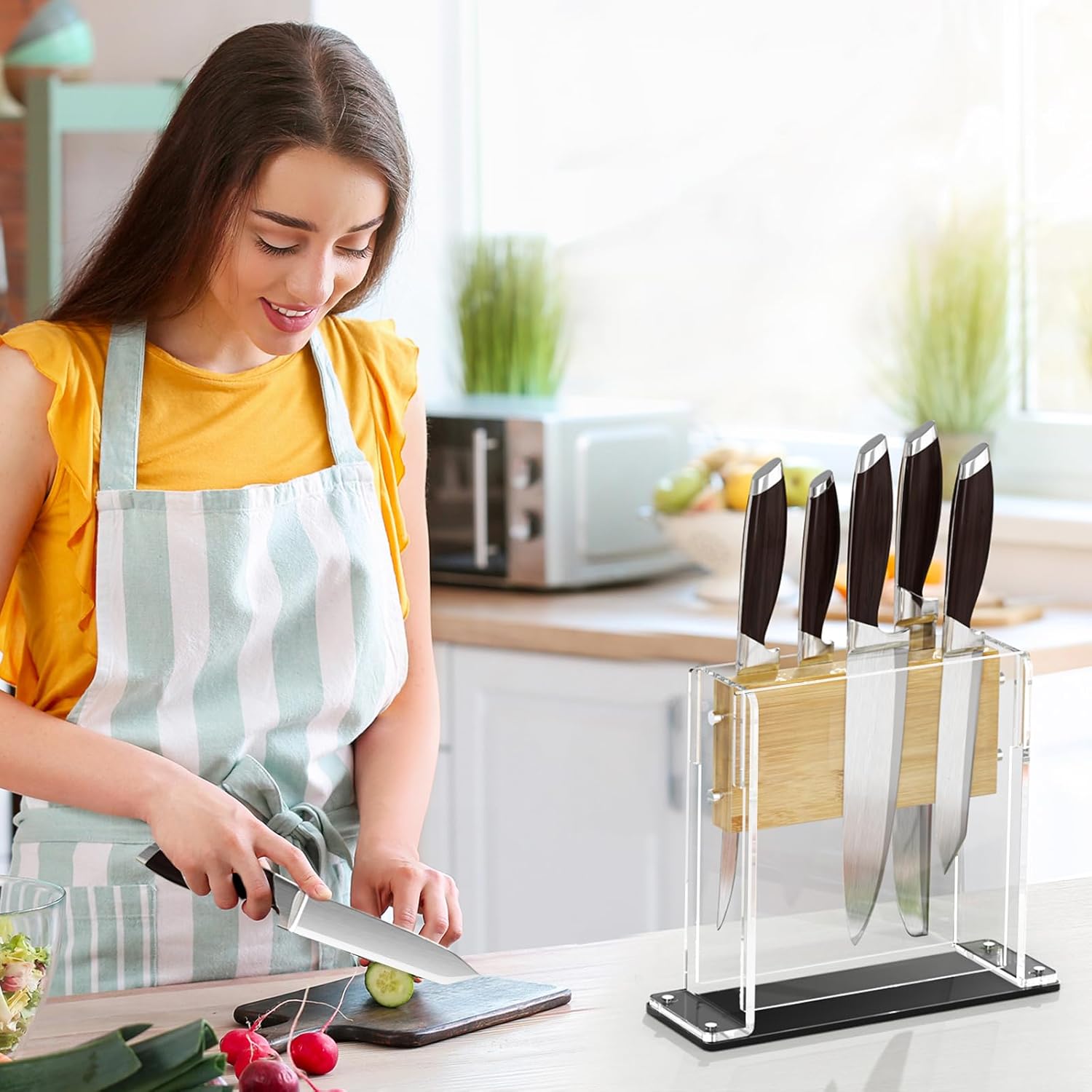 NPPLUS Magnetic Knife Block Holder with 2-Sided Magnets for Kitchen Organization
