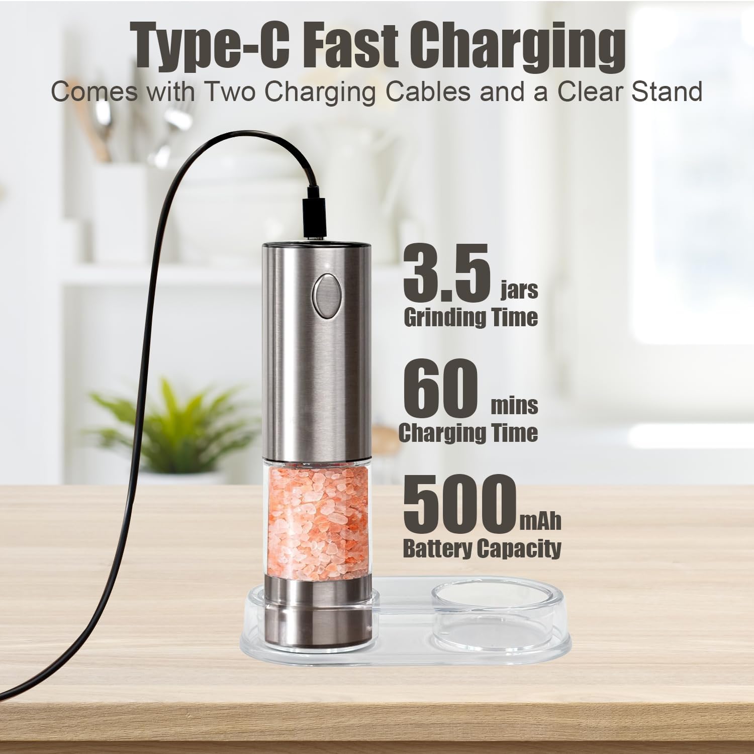 Rechargeable Stainless Steel Electric Salt and Pepper Grinder Set with LEDlight
