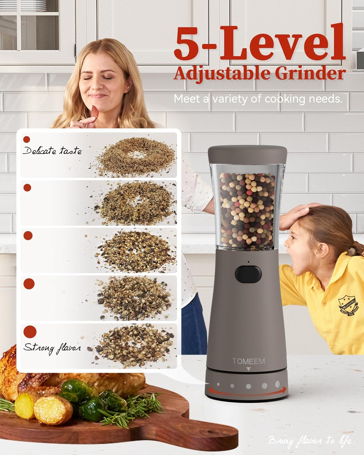 Sturdy Stainless Steel Salt Pepper Grinder Set With Rechargeable Power LED Light