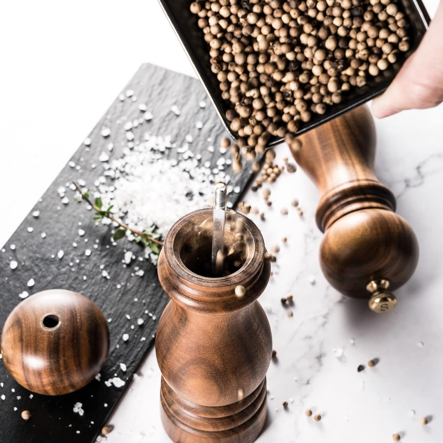 Premium 7-inch Wooden Salt and Pepper Mill Set