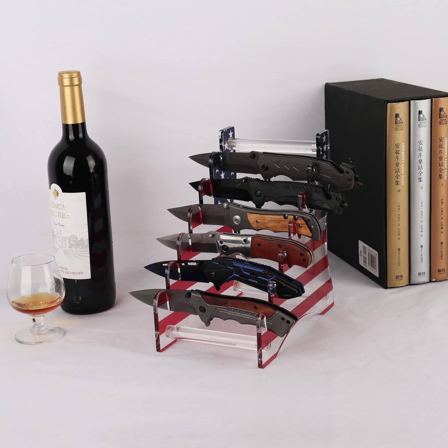 WANLIAN Pocket Knife Holder - 6 Knives Organizer with 360 Display Case