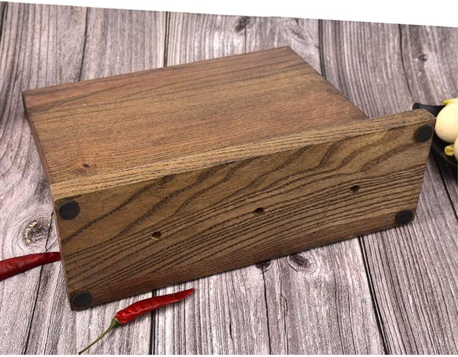 Double-Sided Magnetic Kitchen Knife Holder with Wood Block