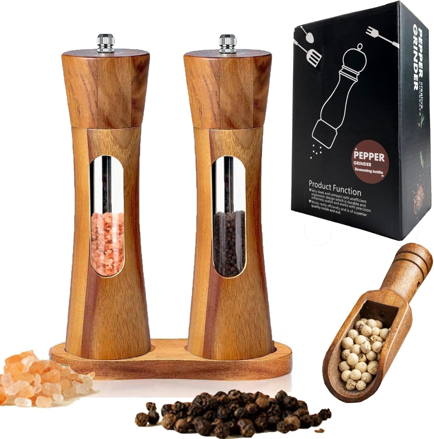 Genuine Acacia Wooden Salt Pepper Mill Set