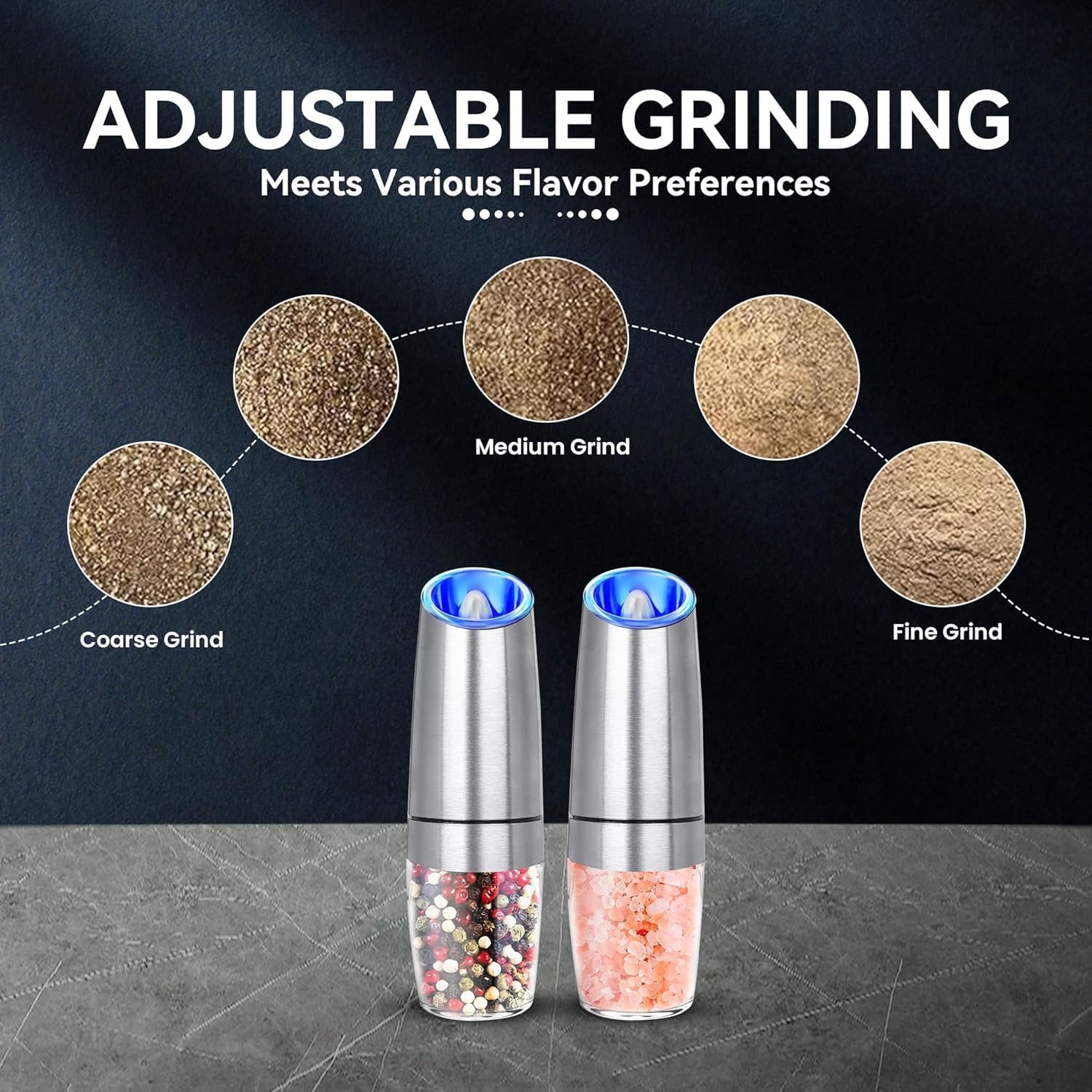 Electric Gravity Salt and Pepper Grinder Set 2-Pack