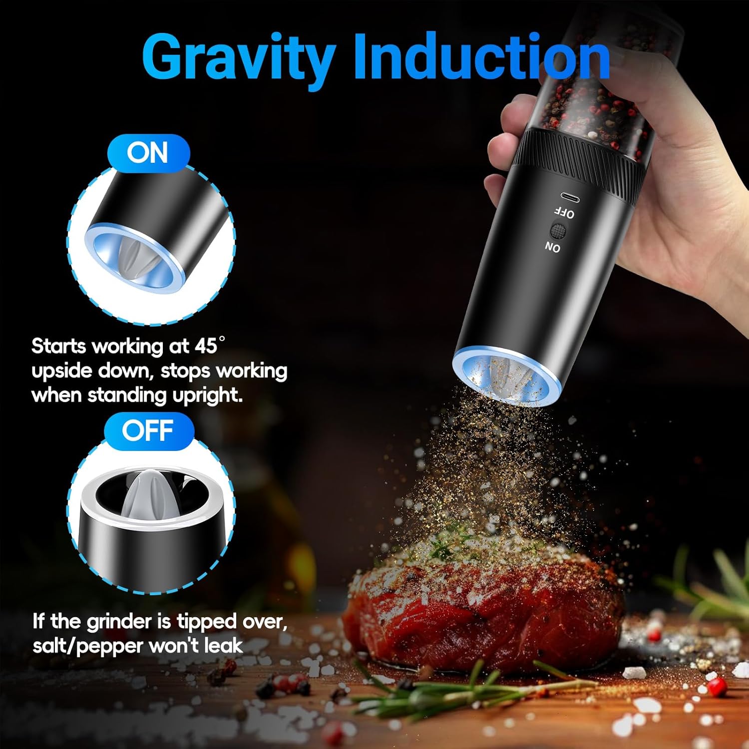 Compact Electric Salt Pepper Grinder Set with LED Light Fast Charging