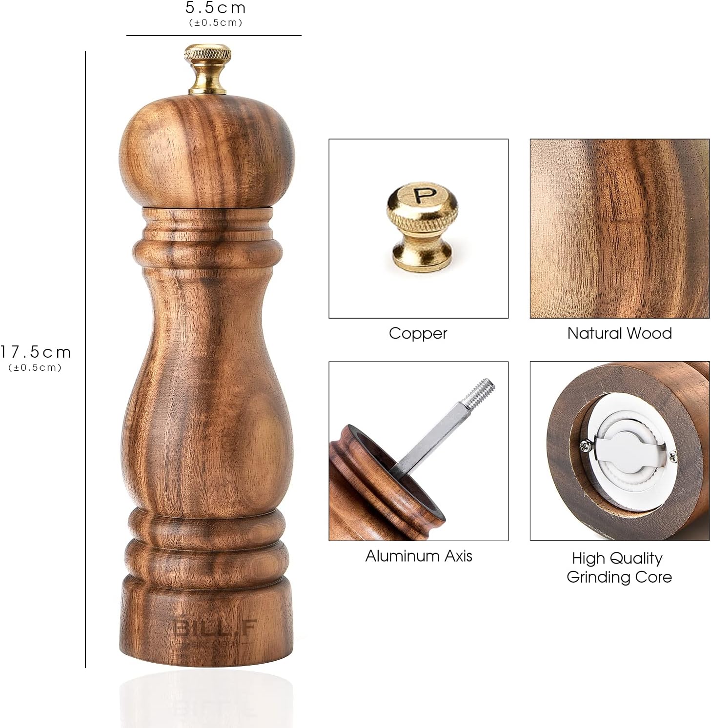 Premium 7-inch Wooden Salt and Pepper Mill Set
