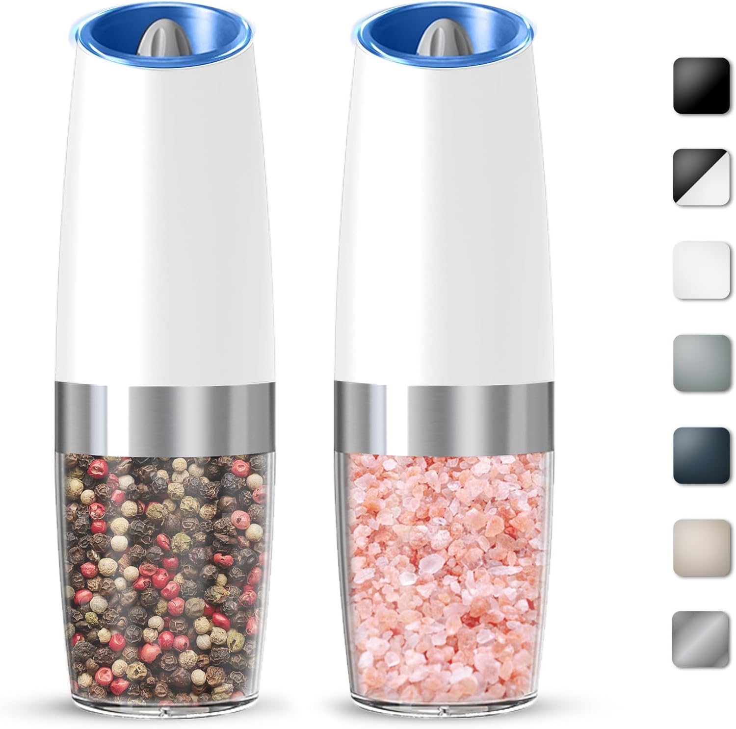 Kiaryuoll Automatic Electric Salt and Pepper Grinder Set 6 AAA Batteries Included White