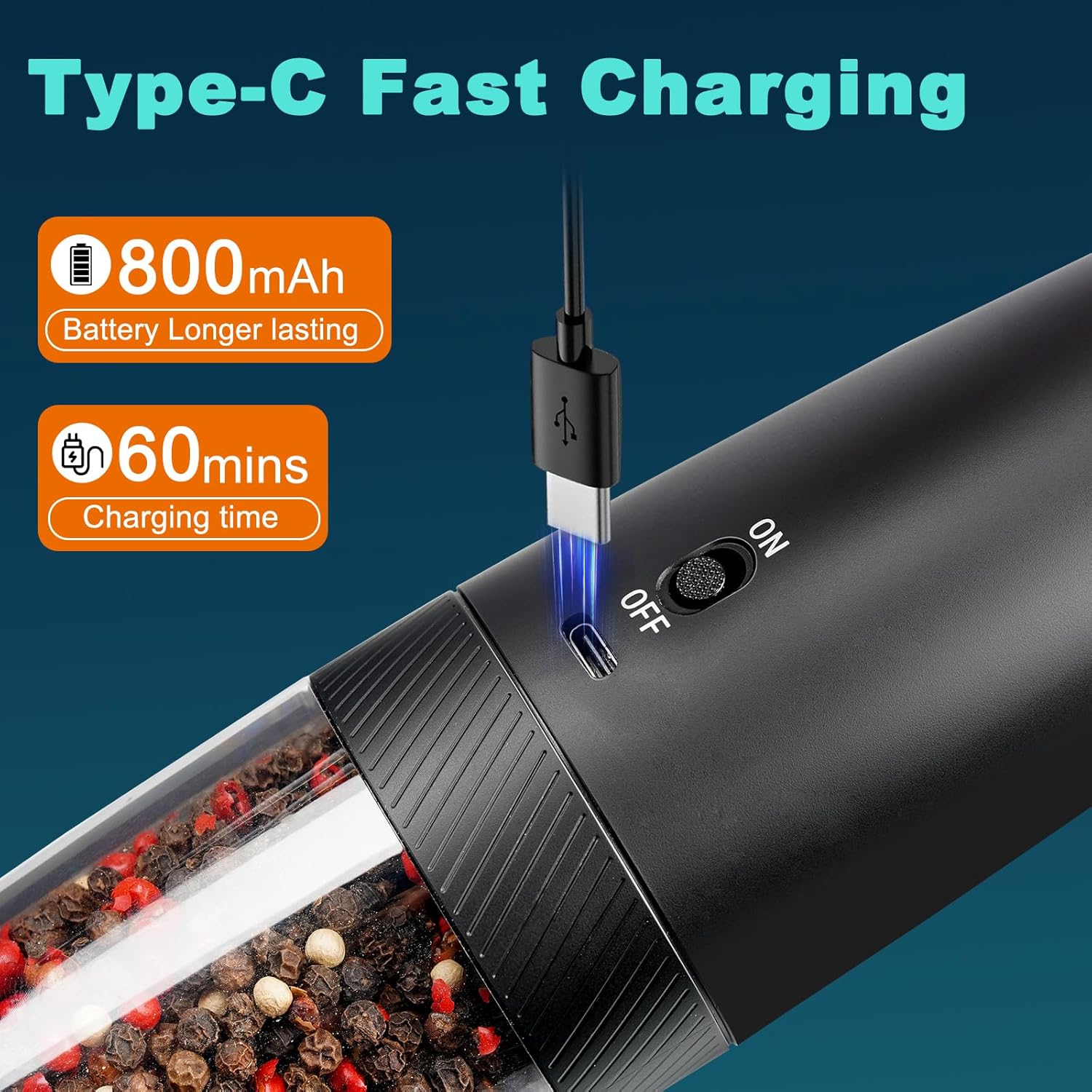 Effortless Salt Pepper Mill Set with LED Light