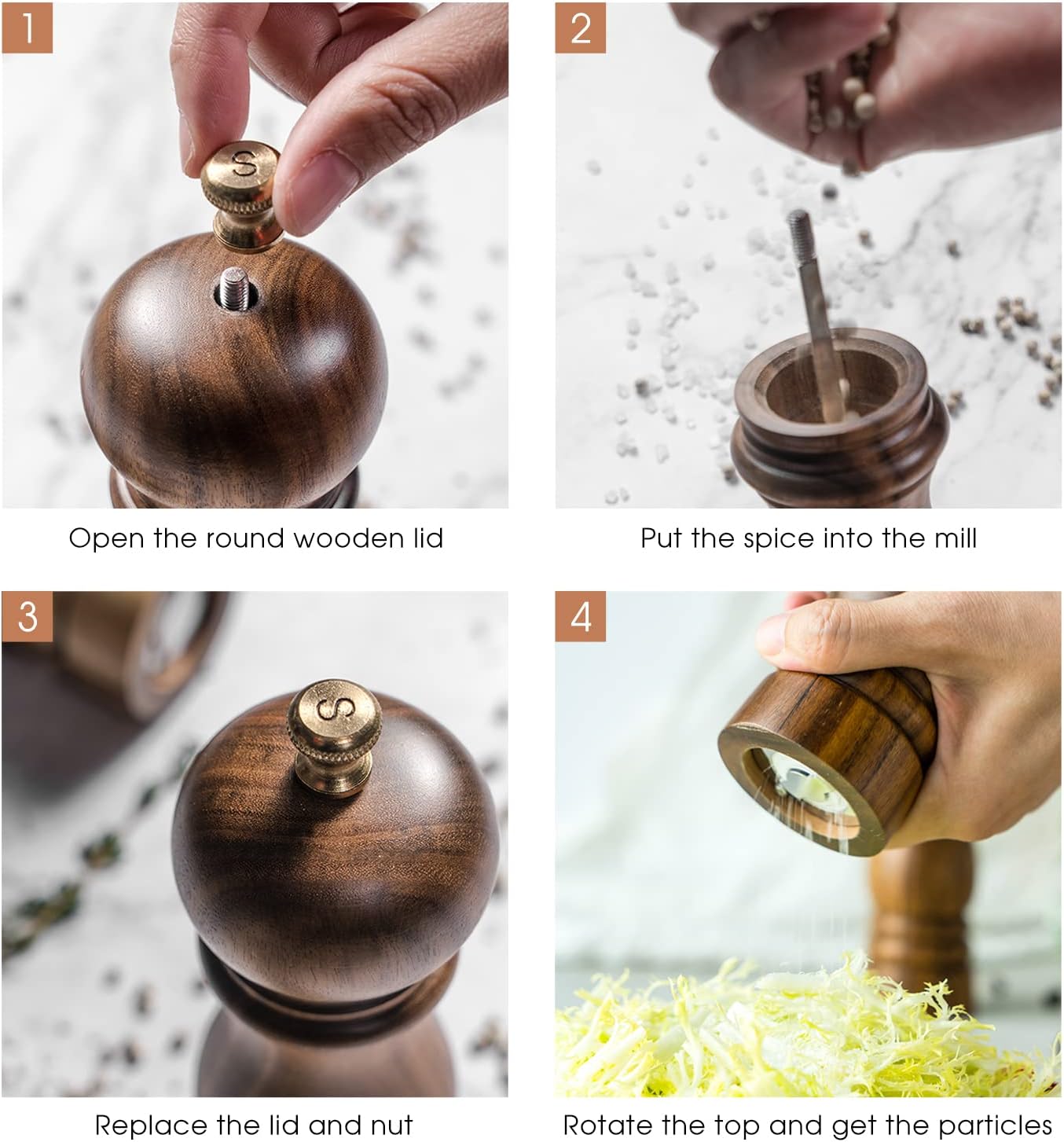 Premium 7-inch Wooden Salt and Pepper Mill Set