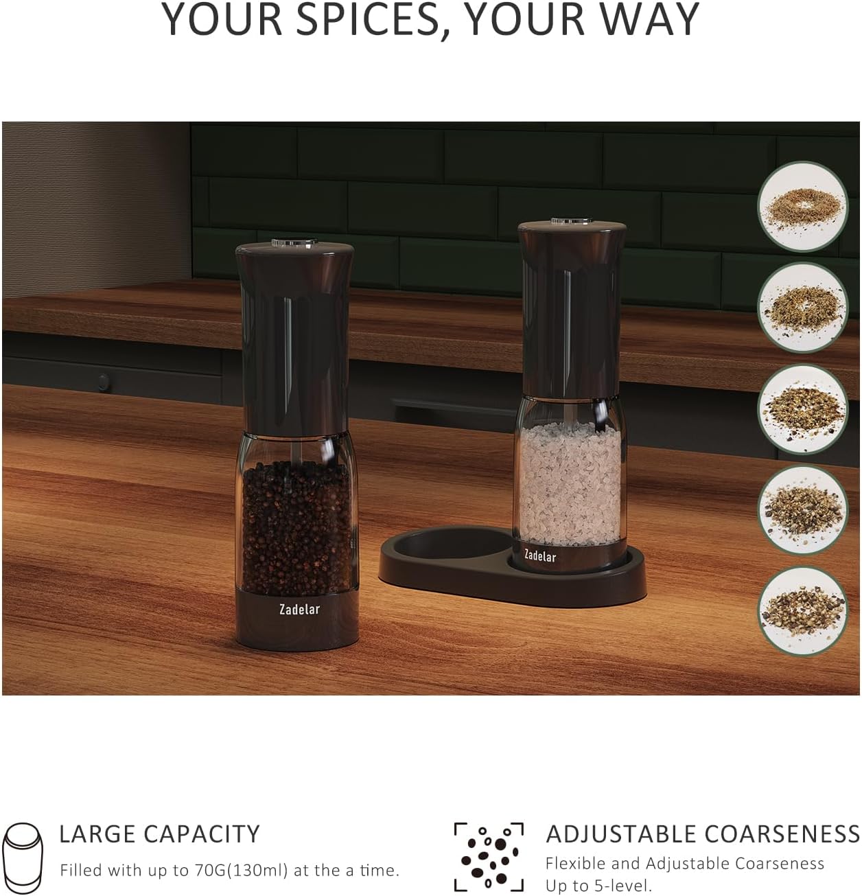 Zadelar Electric Salt and Pepper Grinder Set with LED Power Display