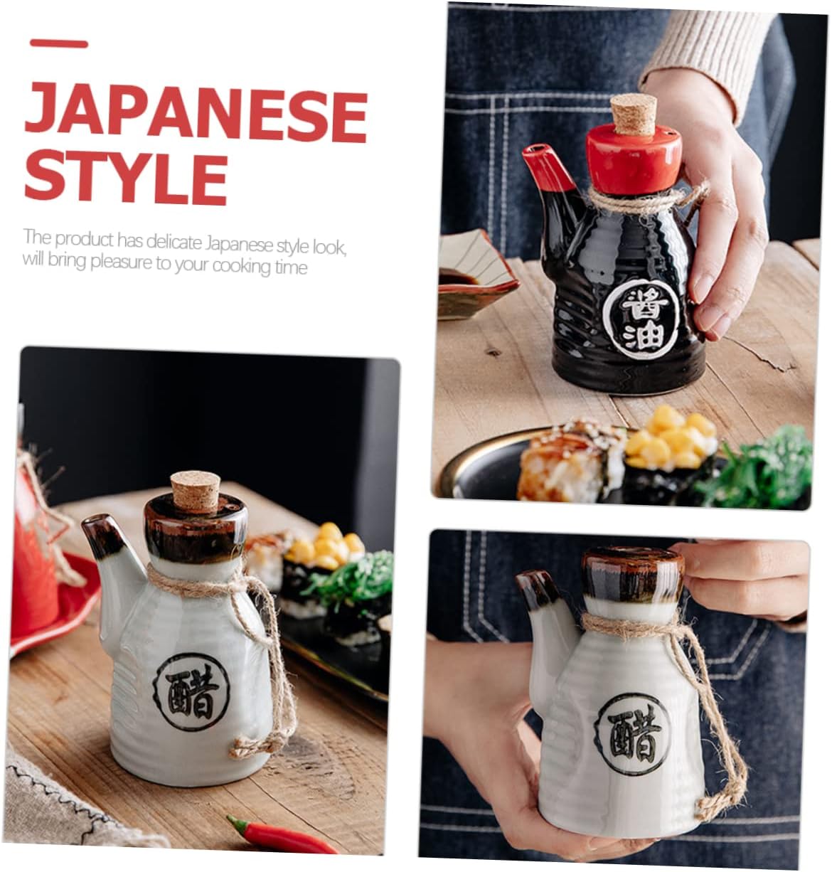 Japanese Sauce Dispenser Set with Ceramic CasesPerfect for Home and Kitchen Use