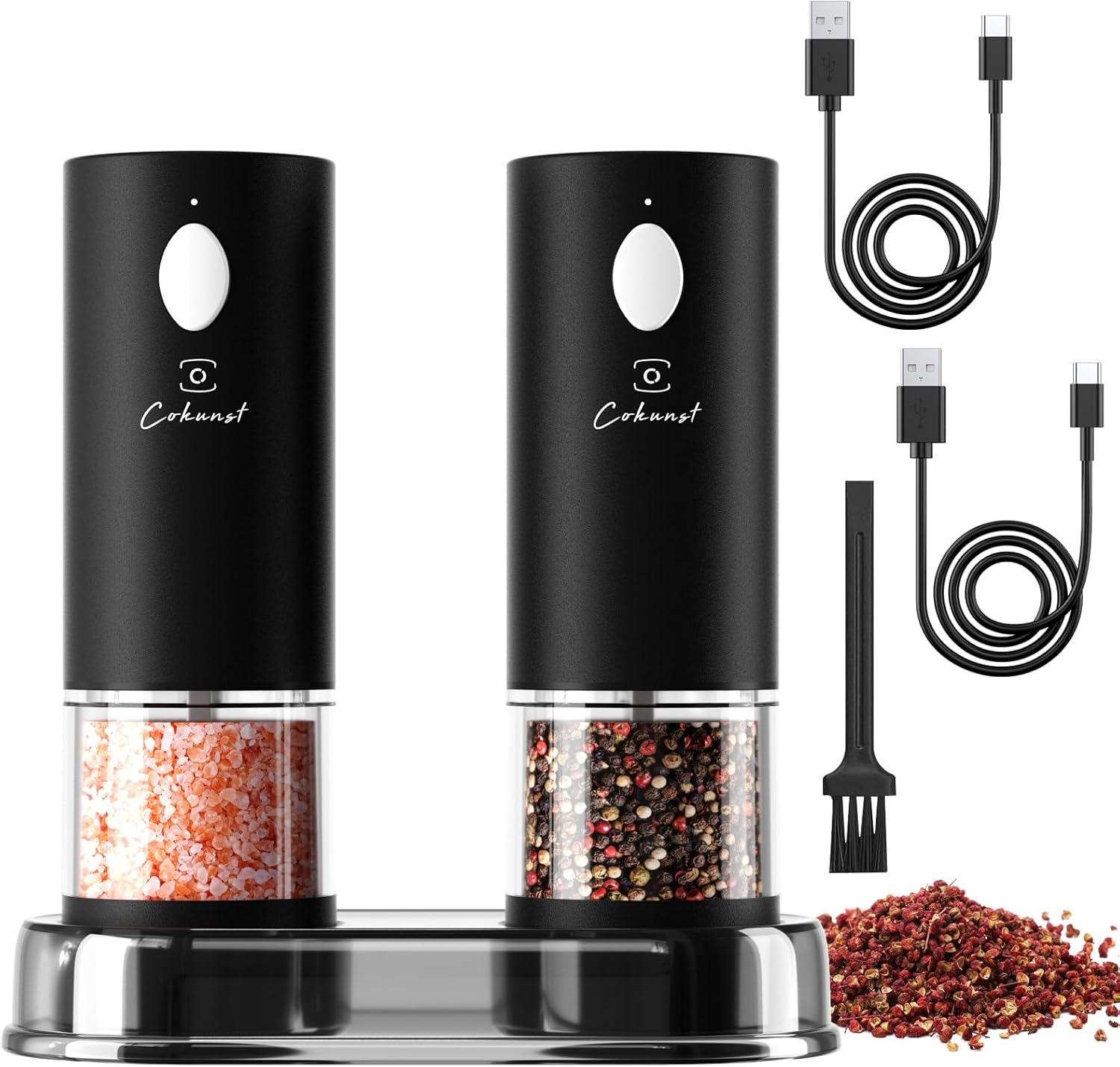 COKUNST Electric Pepper Salt grinder Set Rechargeable 2-in-1