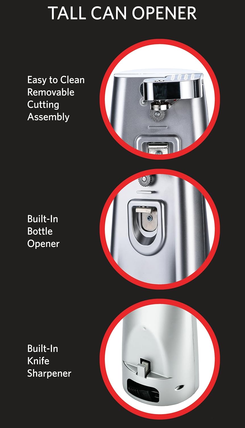 EUROSTAR EC660S Tall Can Opener Silver - Open Cans Effortlessly