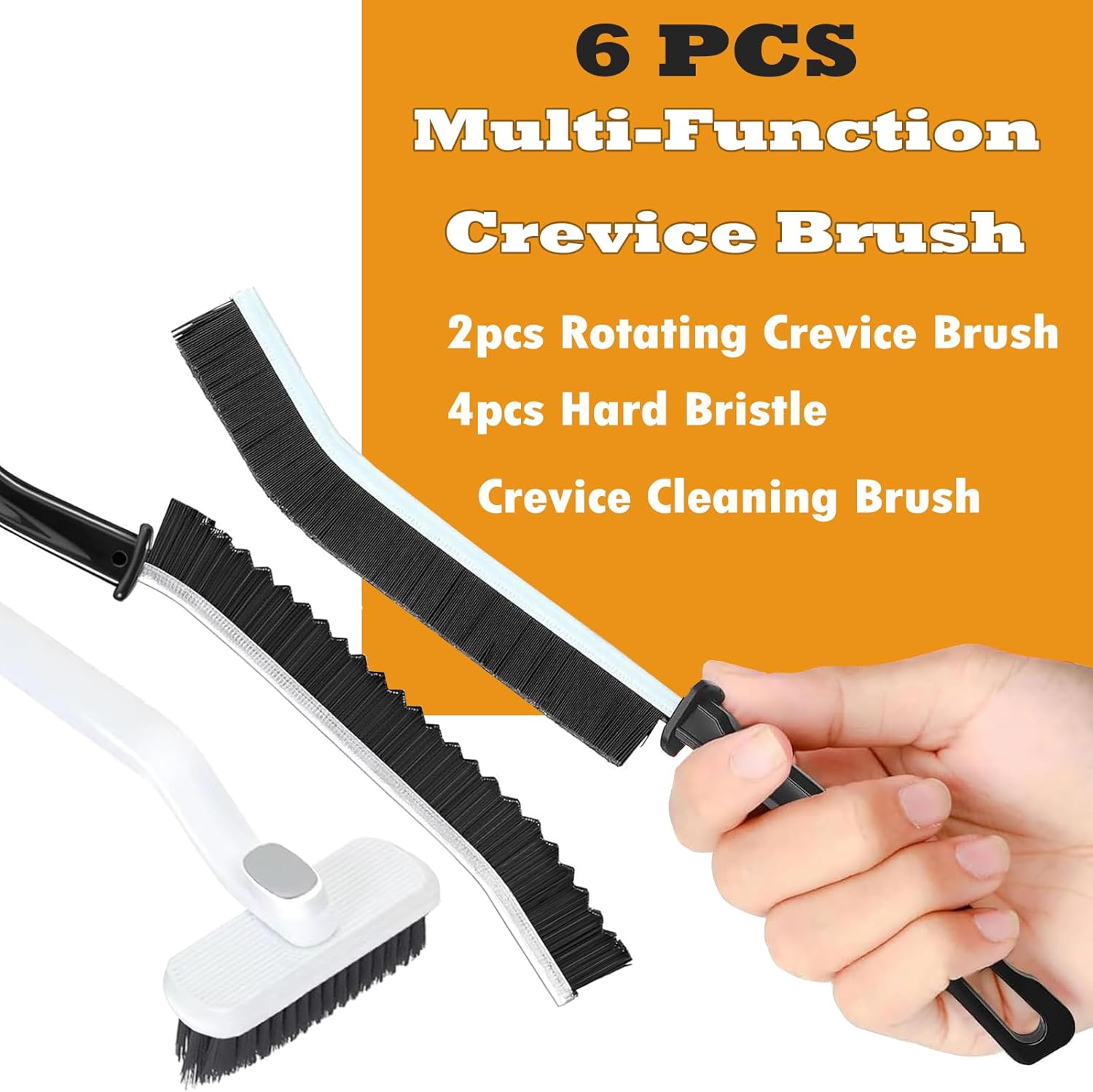 6PCS Hard Bristled Crevice Cleaning Brush Set for Kitchen and Bathroom