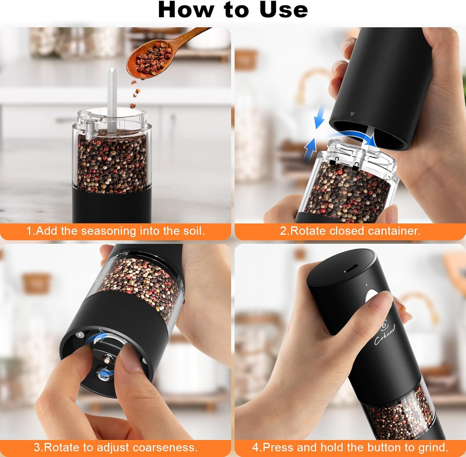 COKUNST Electric Pepper Salt grinder Set Rechargeable 2-in-1