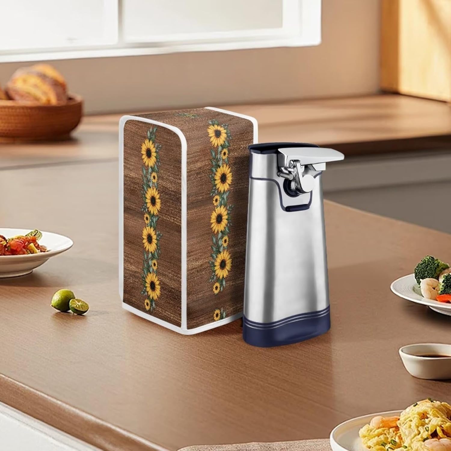 Sunflower Wood Can Opener Dust Cover Clean Protect Electric Can Opener
