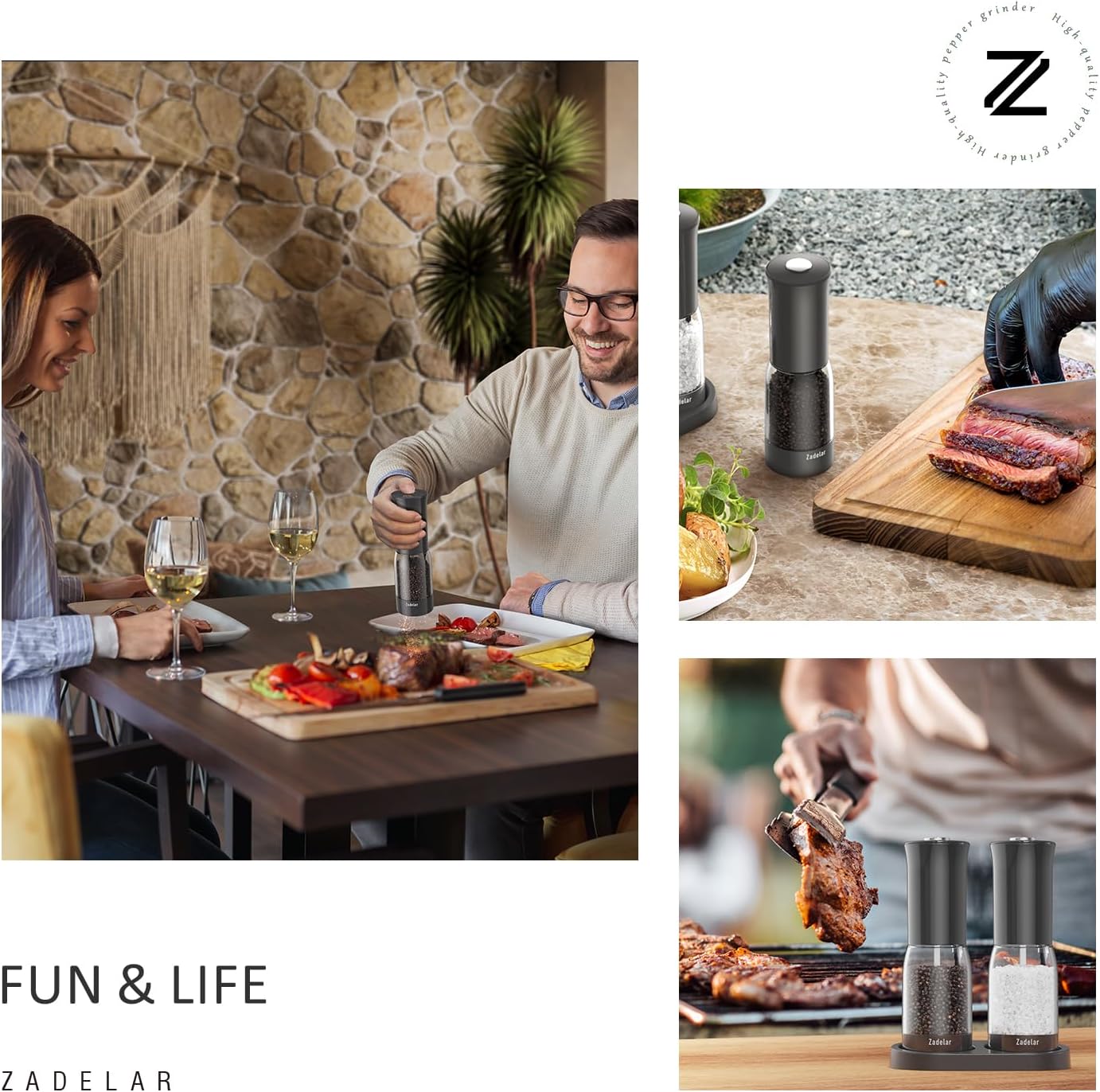 Zadelar Electric Salt and Pepper Grinder Set with LED Power Display