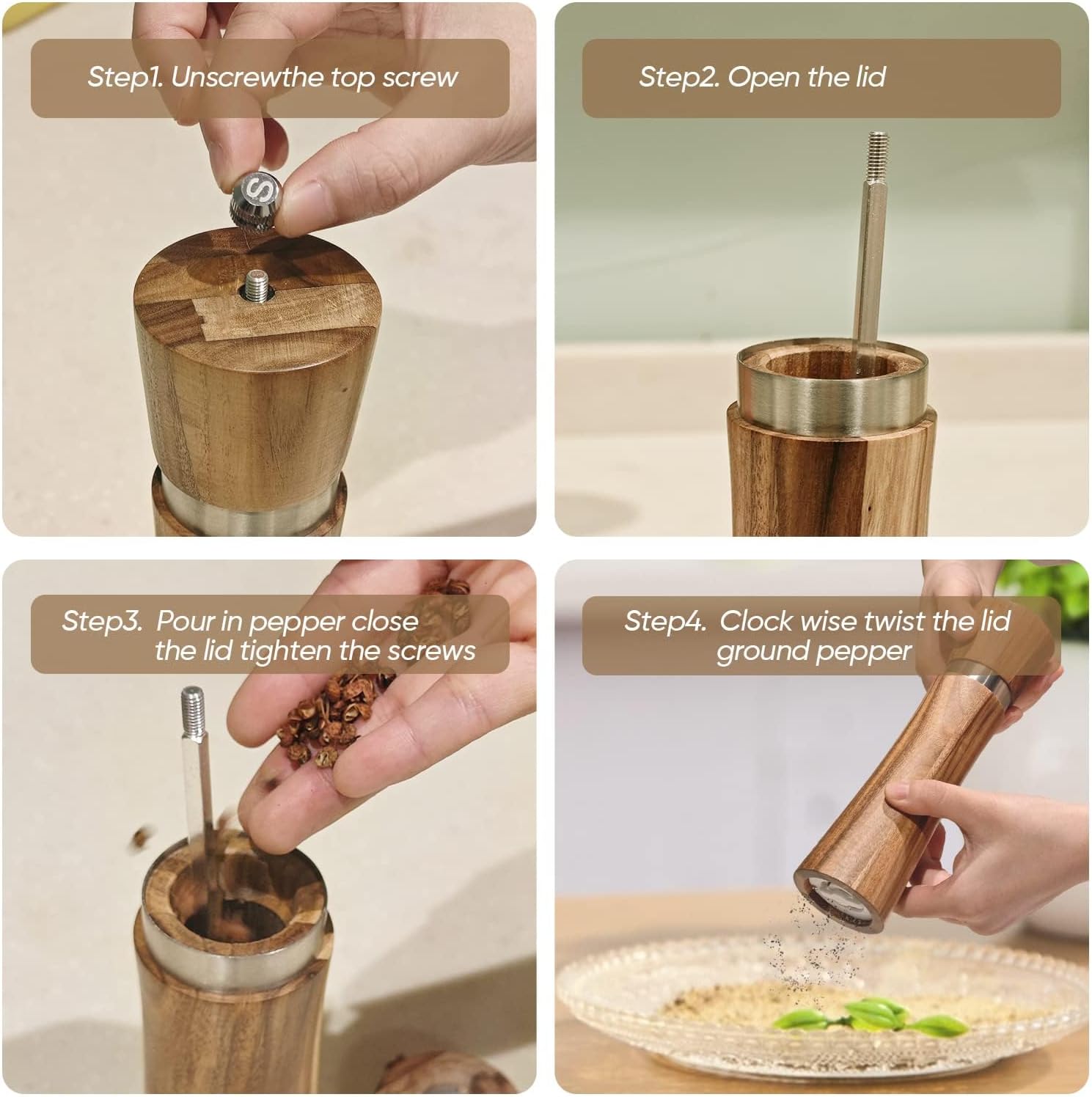 Premium Wooden Salt and Pepper Grinder Set