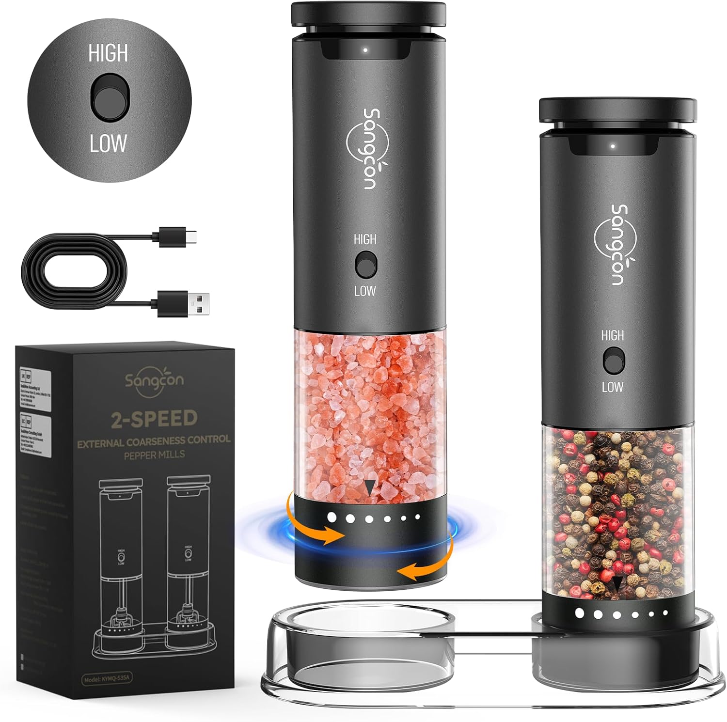 Vivid 2-Speed Electric Salt Pepper Grinder Set