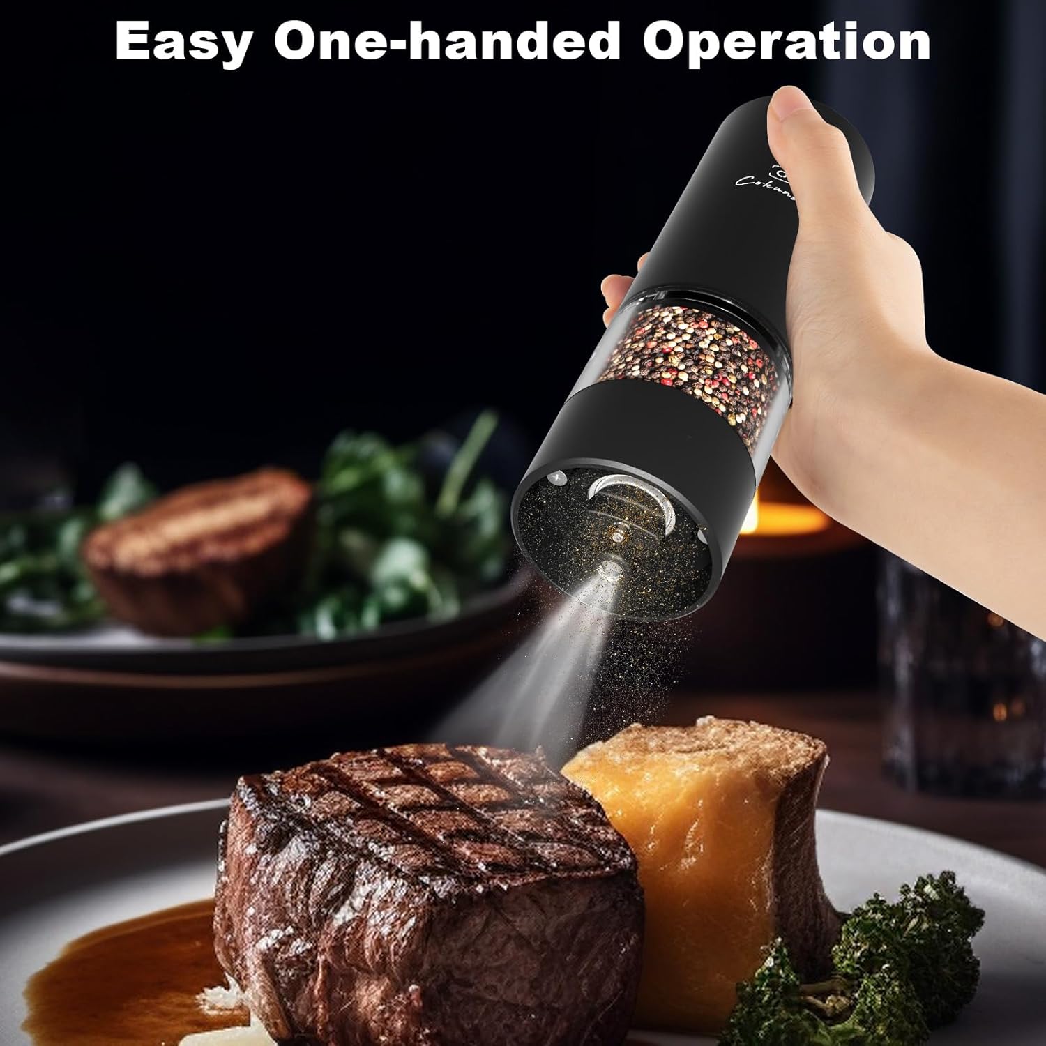 COKUNST Electric Pepper Salt grinder Set Rechargeable 2-in-1